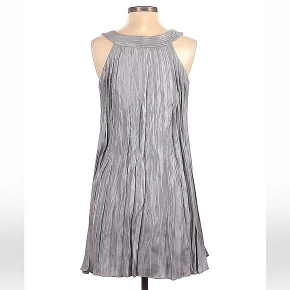 SIGNATURE by ROBBIE BEE size 4P shiny silver A-line dress in excellent cond. - Picture 2 of 7